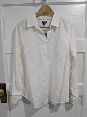 IZOD Women's Medium White Cotton Button Down NWT Tonal Stripe